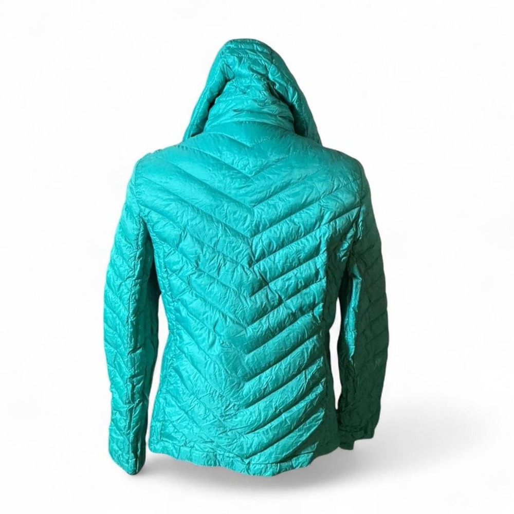 Turquoise Quilted Hooded Puffer Jacket Zip Front Lightweight Casual Outerwear - Picture 4 of 8